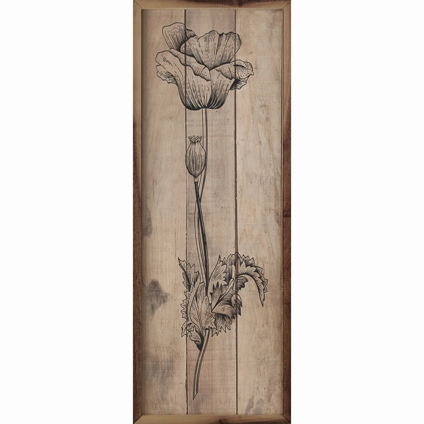 Poppy Flower Brown Wood Framed Print 