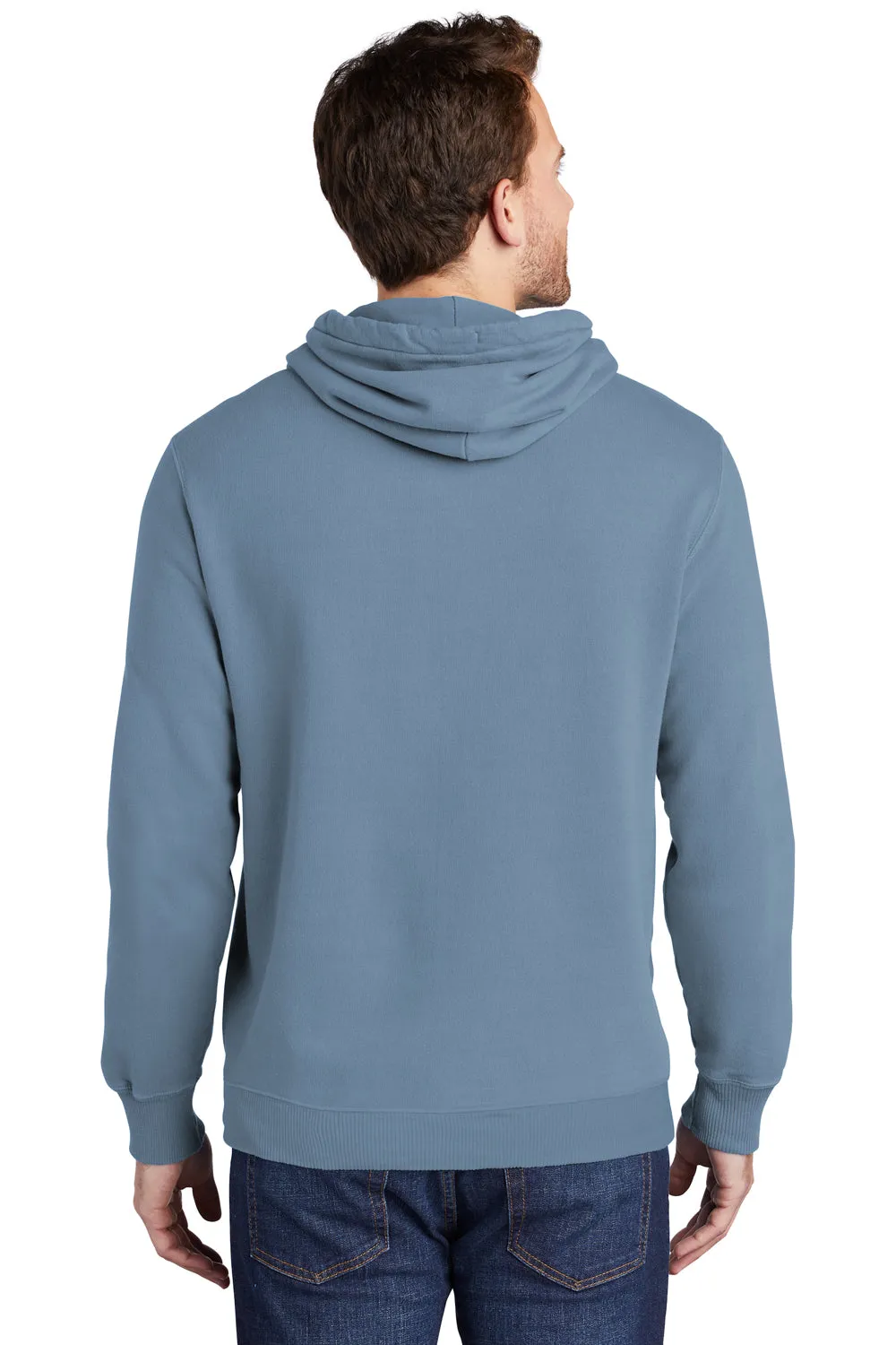 Port & Company Mens Beach Wash Fleece Hooded Sweatshirt Hoodie w/ Pouch Pocket - Denim Blue  Buy the latest Clothing Port-Company