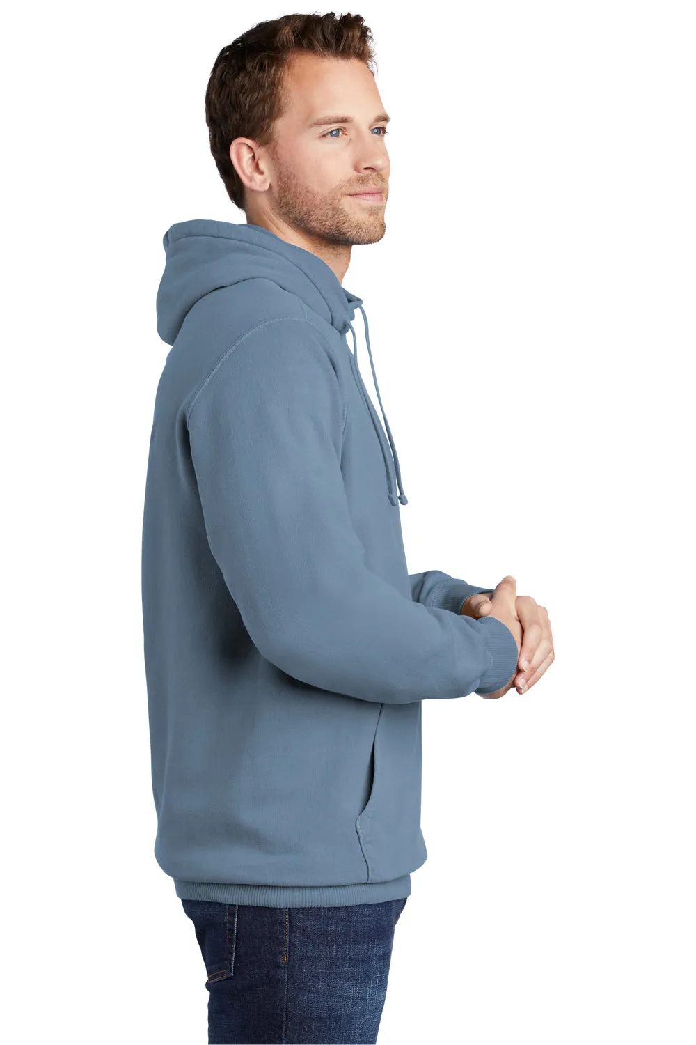 Port & Company Mens Beach Wash Fleece Hooded Sweatshirt Hoodie w/ Pouch Pocket - Denim Blue  Buy the latest Clothing Port-Company