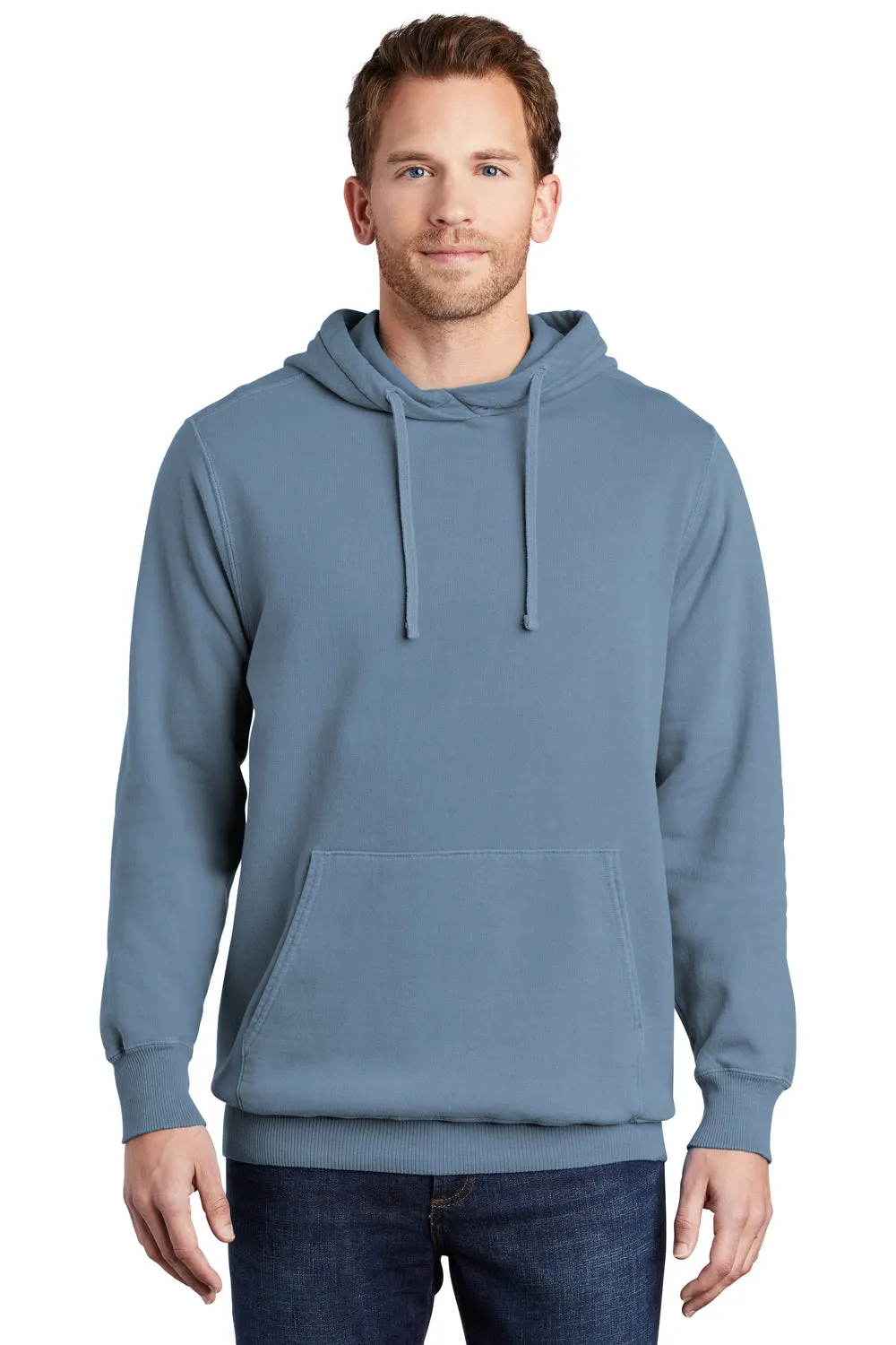 Port & Company Mens Beach Wash Fleece Hooded Sweatshirt Hoodie w/ Pouch Pocket - Denim Blue  Buy the latest Clothing Port-Company