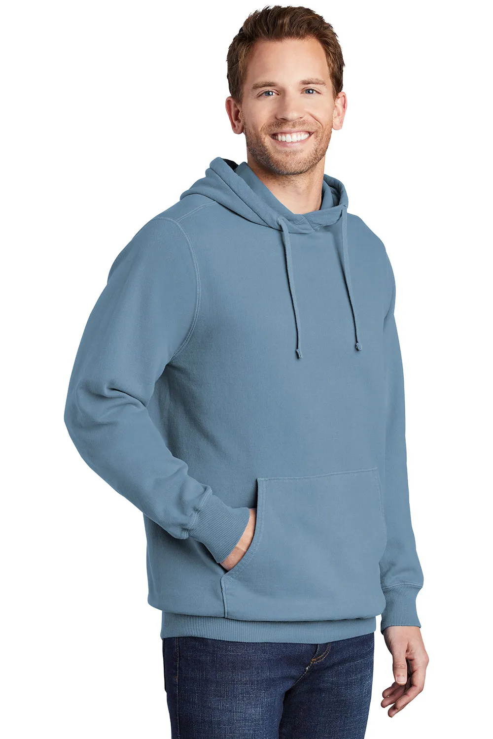 Port & Company Mens Beach Wash Fleece Hooded Sweatshirt Hoodie w/ Pouch Pocket - Mist Blue  Buy the latest Clothing Port-Company