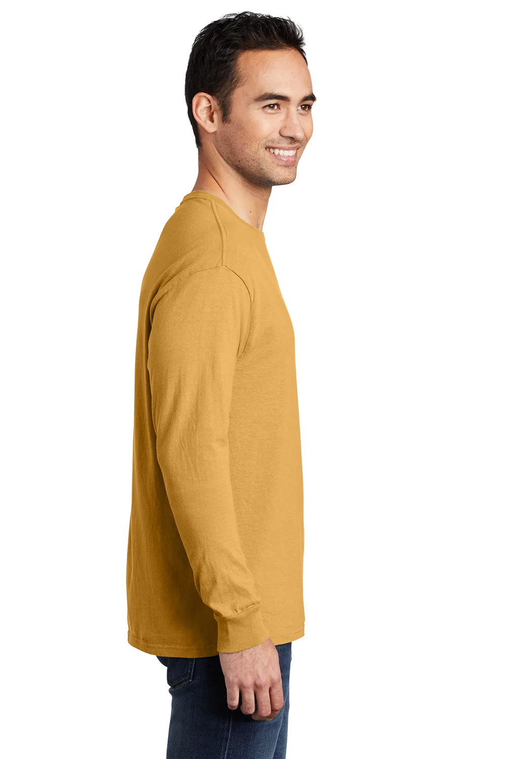 Port & Company Mens Beach Wash Long Sleeve Crewneck T-Shirt - Dijon Yellow  Buy the latest Clothing Port-Company
