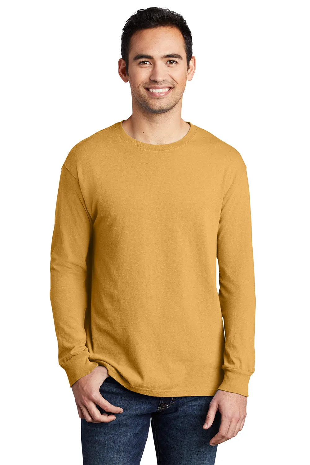 Port & Company Mens Beach Wash Long Sleeve Crewneck T-Shirt - Dijon Yellow  Buy the latest Clothing Port-Company
