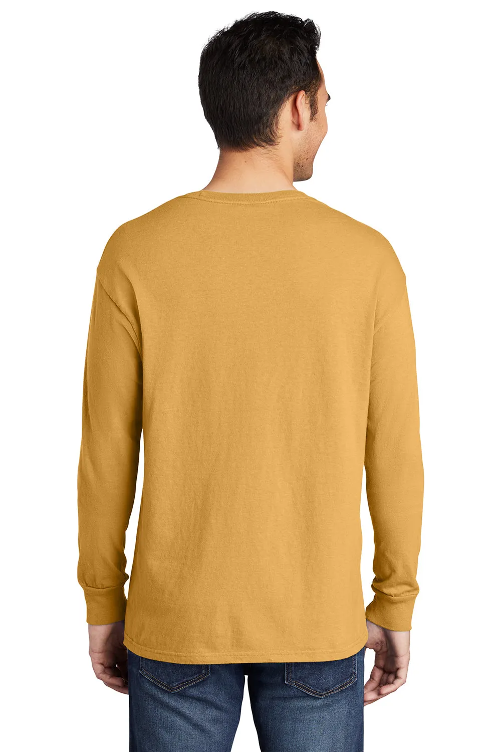 Port & Company Mens Beach Wash Long Sleeve Crewneck T-Shirt - Dijon Yellow  Buy the latest Clothing Port-Company