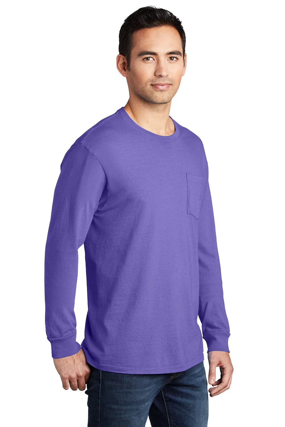 Port & Company Mens Beach Wash Long Sleeve Crewneck T-Shirt w/ Pocket - Amethyst Purple - Closeout  Buy the latest Clothing Port-Company