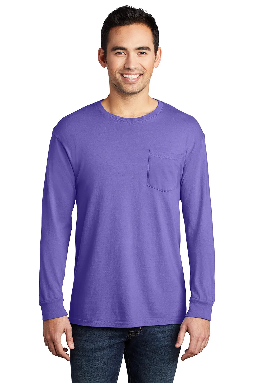Port & Company Mens Beach Wash Long Sleeve Crewneck T-Shirt w/ Pocket - Amethyst Purple - Closeout  Buy the latest Clothing Port-Company