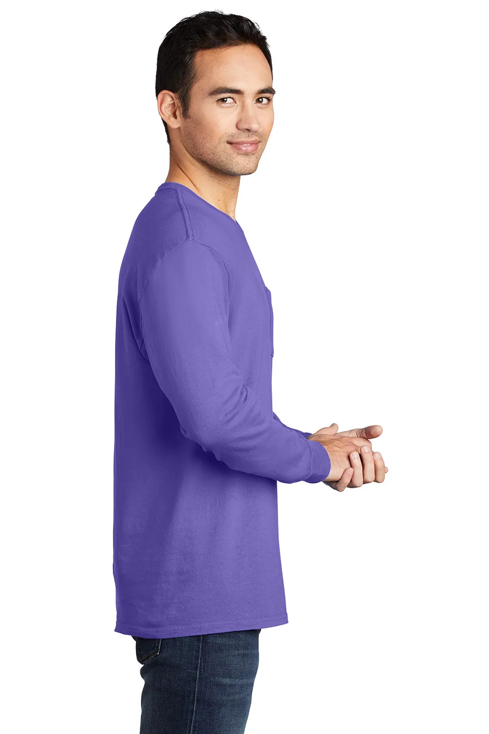 Port & Company Mens Beach Wash Long Sleeve Crewneck T-Shirt w/ Pocket - Amethyst Purple - Closeout  Buy the latest Clothing Port-Company