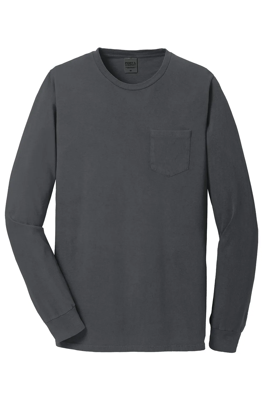 Port & Company Mens Beach Wash Long Sleeve Crewneck T-Shirt w/ Pocket - Coal Grey - Closeout  Buy the latest Clothing Port-Company