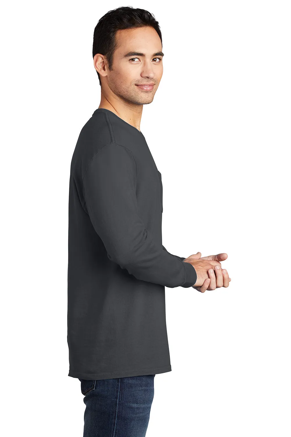 Port & Company Mens Beach Wash Long Sleeve Crewneck T-Shirt w/ Pocket - Coal Grey - Closeout  Buy the latest Clothing Port-Company