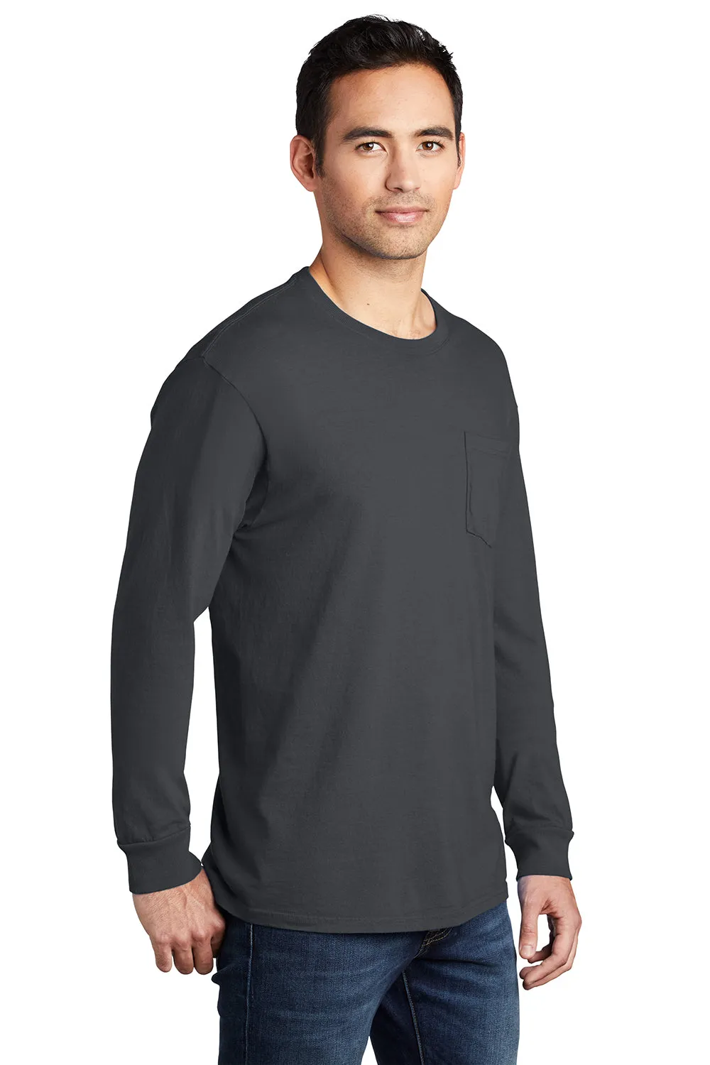 Port & Company Mens Beach Wash Long Sleeve Crewneck T-Shirt w/ Pocket - Coal Grey - Closeout  Buy the latest Clothing Port-Company