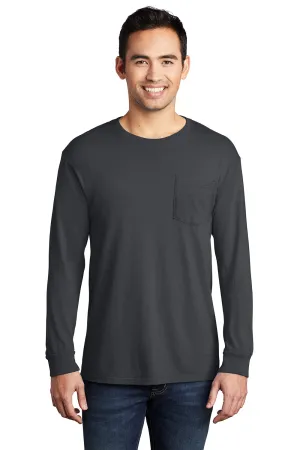 Port & Company Mens Beach Wash Long Sleeve Crewneck T-Shirt w/ Pocket - Coal Grey - Closeout  Buy the latest Clothing Port-Company