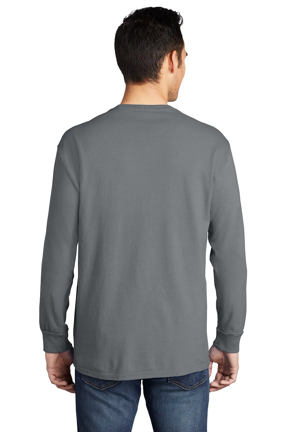 Port & Company Mens Beach Wash Long Sleeve Crewneck T-Shirt w/ Pocket - Pewter Grey - Closeout  Buy the latest Clothing Port-Company