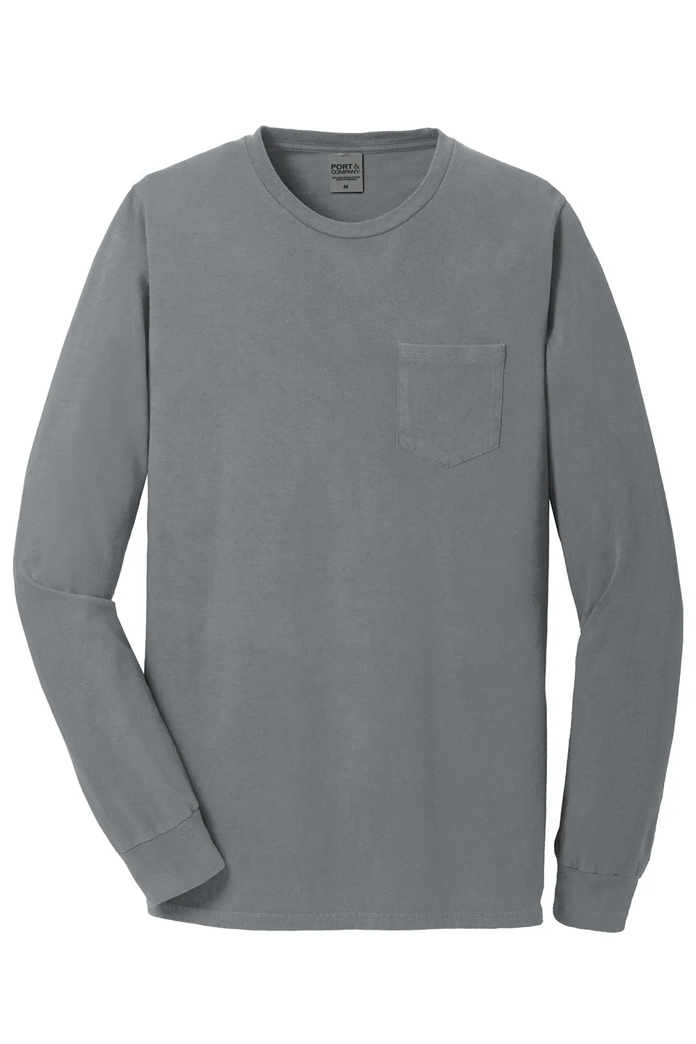 Port & Company Mens Beach Wash Long Sleeve Crewneck T-Shirt w/ Pocket - Pewter Grey - Closeout  Buy the latest Clothing Port-Company