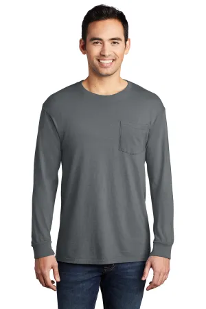 Port & Company Mens Beach Wash Long Sleeve Crewneck T-Shirt w/ Pocket - Pewter Grey - Closeout  Buy the latest Clothing Port-Company