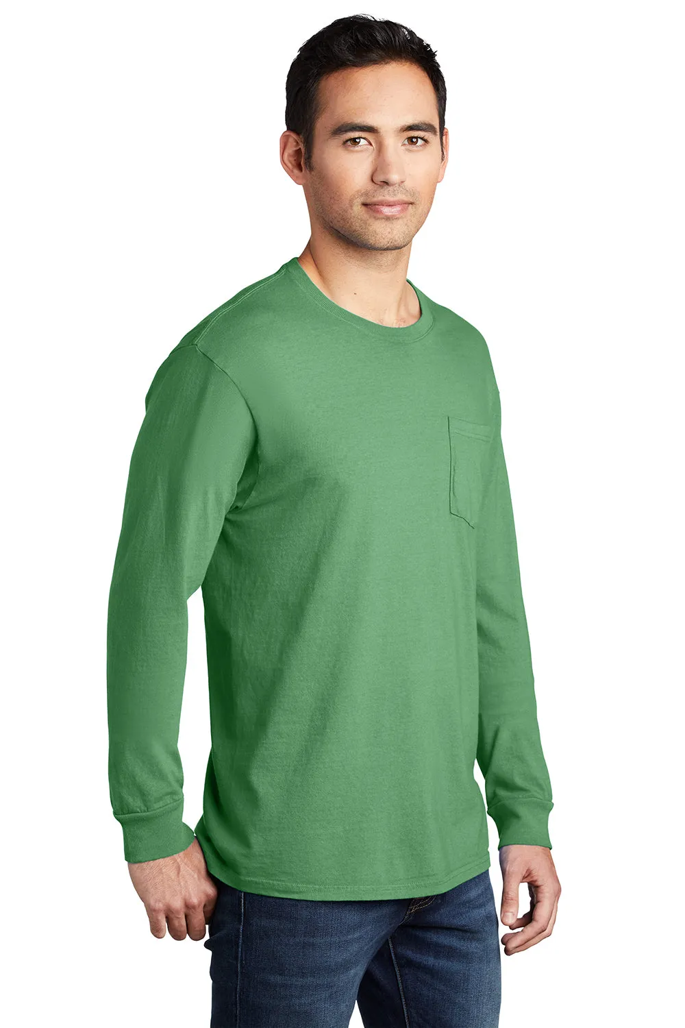 Port & Company Mens Beach Wash Long Sleeve Crewneck T-Shirt w/ Pocket - Safari Green - Closeout  Buy the latest Clothing Port-Company