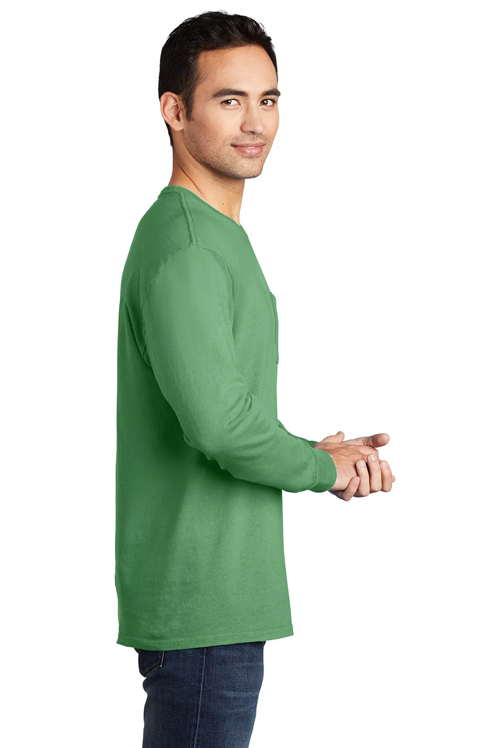 Port & Company Mens Beach Wash Long Sleeve Crewneck T-Shirt w/ Pocket - Safari Green - Closeout  Buy the latest Clothing Port-Company