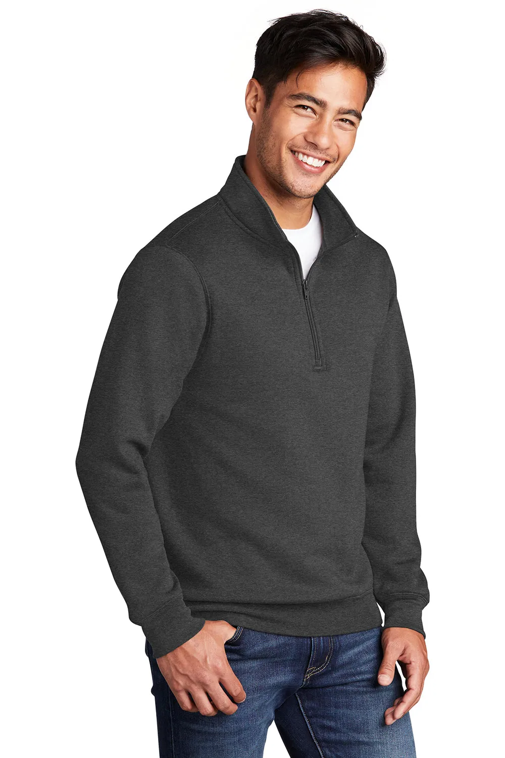 Port & Company Mens Core Fleece 1/4 Zip Sweatshirt - Heather Dark Grey  Buy the latest Clothing Port-Company