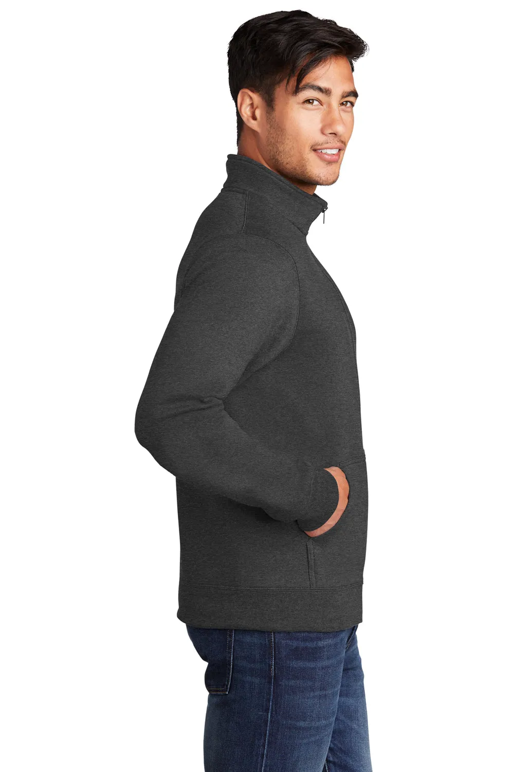 Port & Company Mens Core Fleece Full Zip Sweatshirt w/ Pockets - Heather Dark Grey  Buy the latest Clothing Port-Company