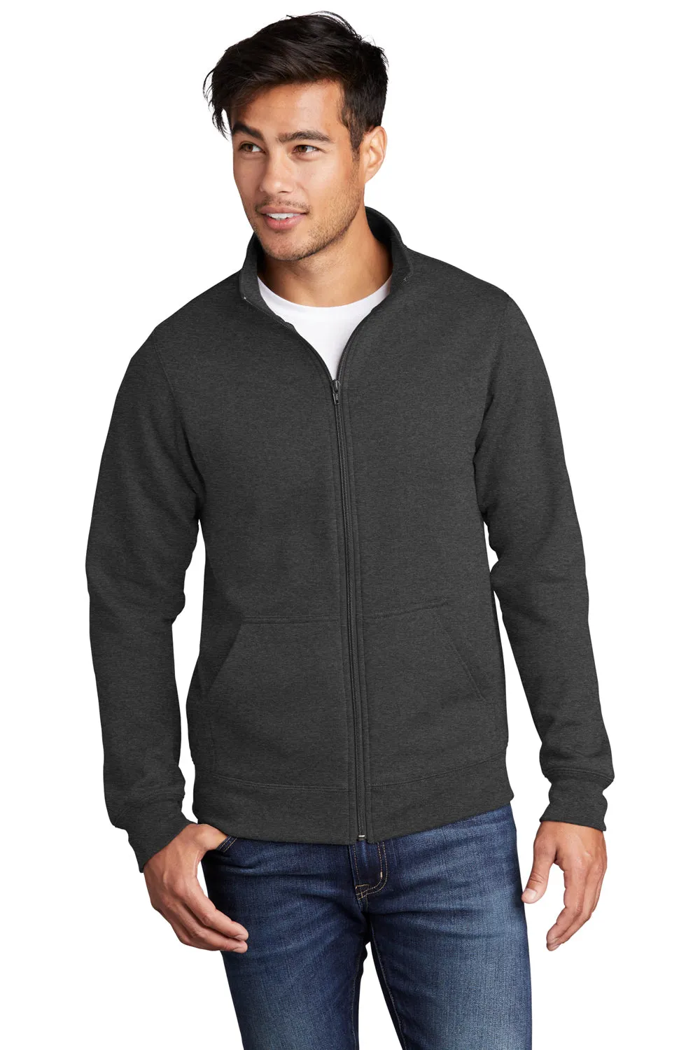 Port & Company Mens Core Fleece Full Zip Sweatshirt w/ Pockets - Heather Dark Grey  Buy the latest Clothing Port-Company