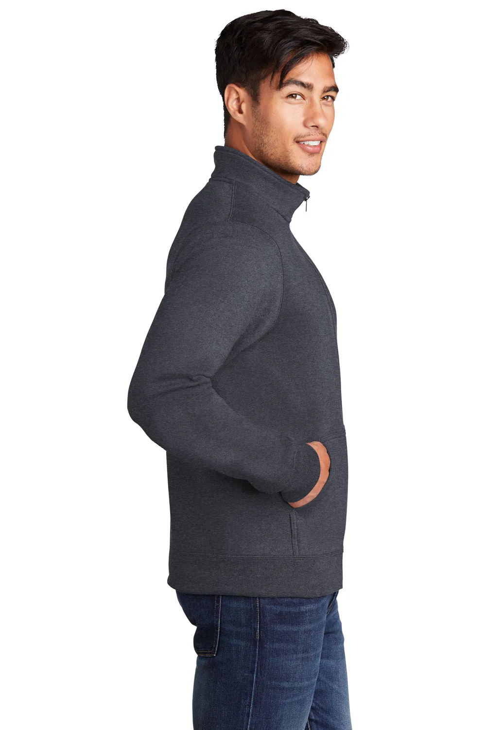 Port & Company Mens Core Fleece Full Zip Sweatshirt w/ Pockets - Heather Navy Blue  Buy the latest Clothing Port-Company
