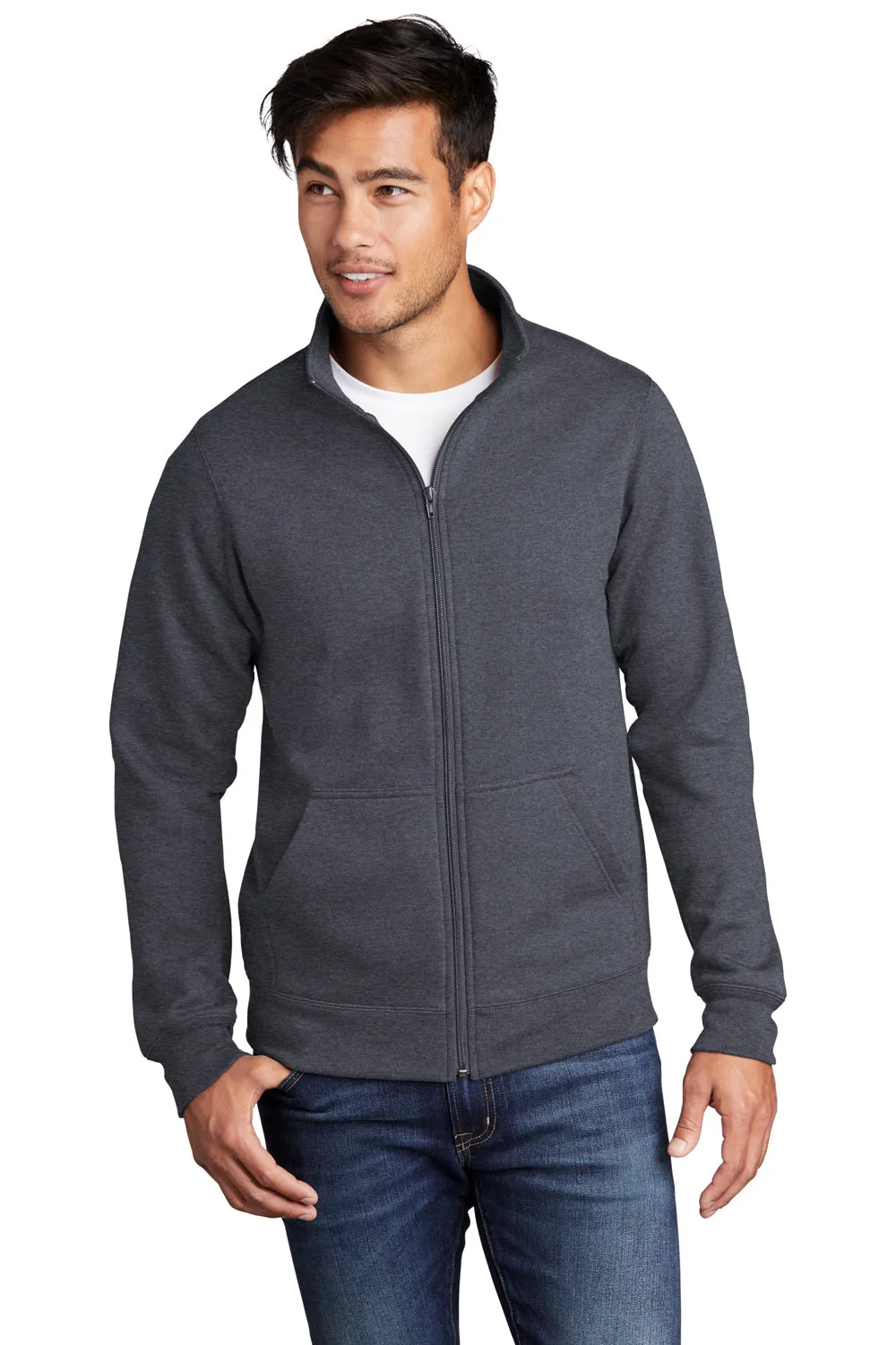 Port & Company Mens Core Fleece Full Zip Sweatshirt w/ Pockets - Heather Navy Blue  Buy the latest Clothing Port-Company