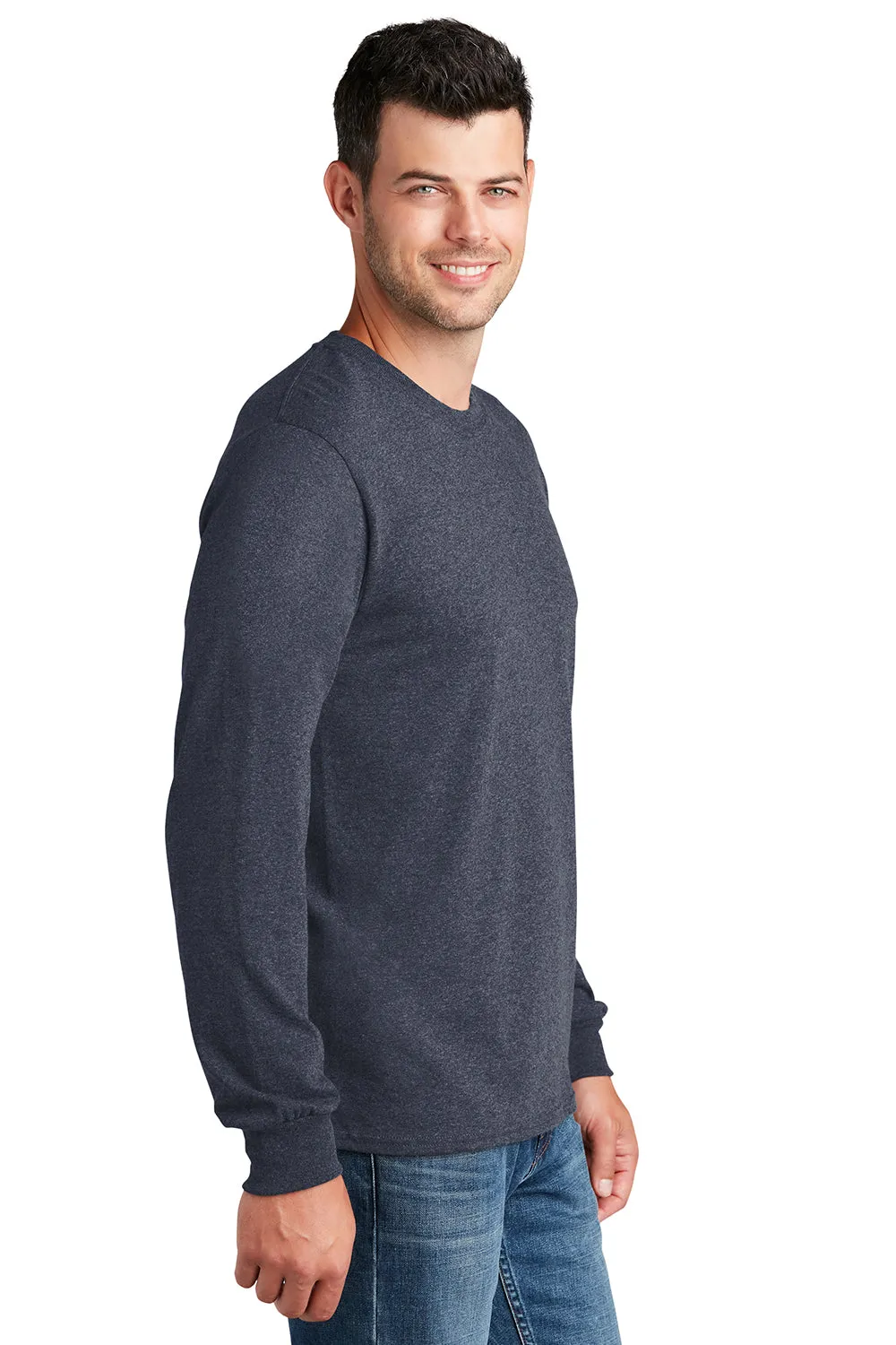 Port & Company Mens Core Long Sleeve Crewneck T-Shirt - Heather Navy Blue  Buy the latest Clothing Port-Company