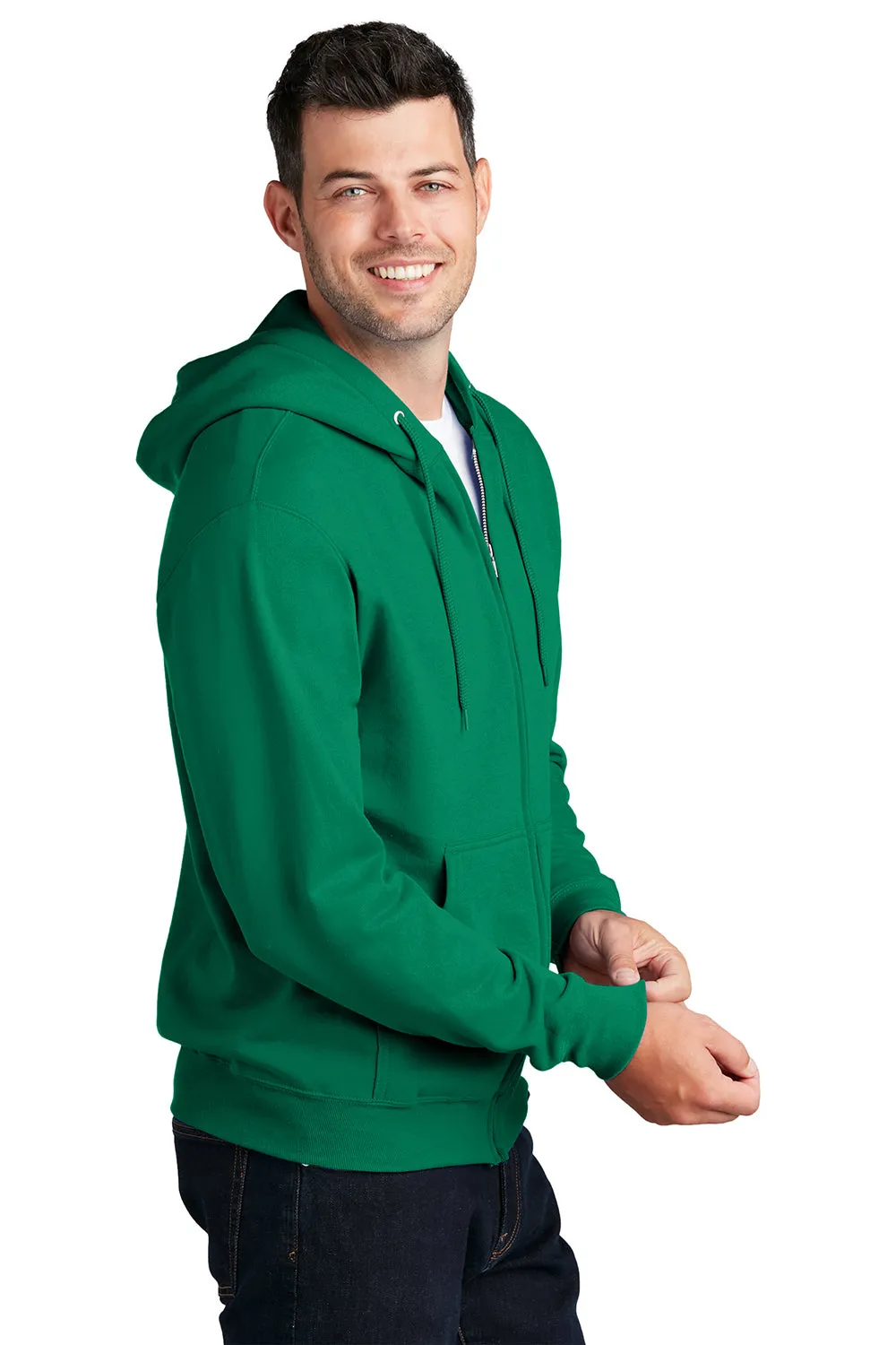 Port & Company Mens Core Pill Resistant Fleece Full Zip Hooded Sweatshirt Hoodie w/ Pockets - Kelly Green  Buy the latest Clothing Port-Company