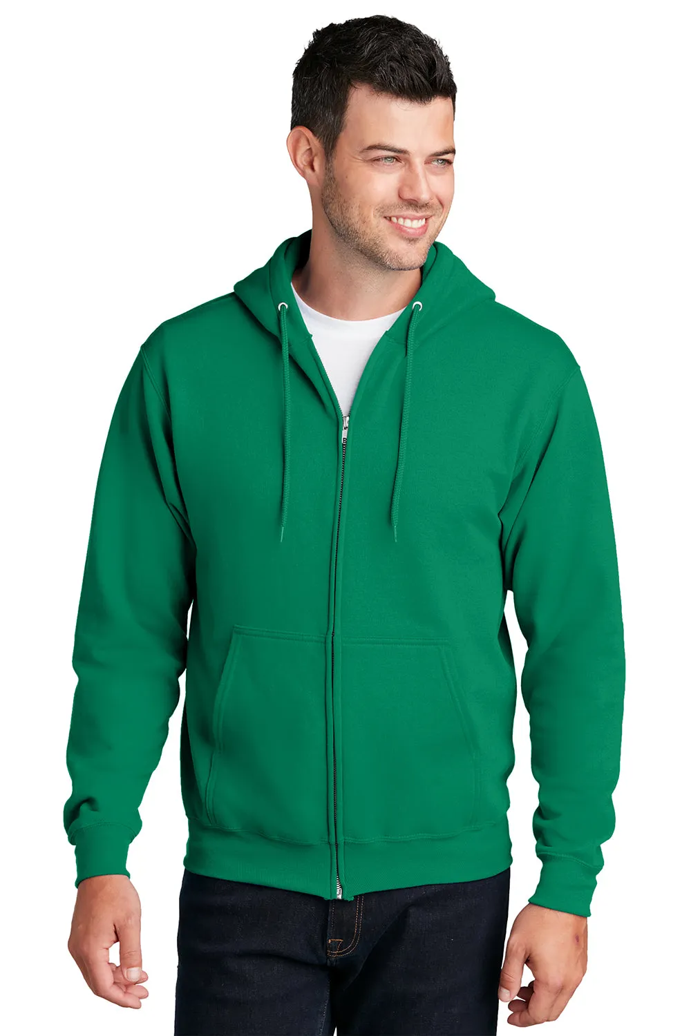 Port & Company Mens Core Pill Resistant Fleece Full Zip Hooded Sweatshirt Hoodie w/ Pockets - Kelly Green  Buy the latest Clothing Port-Company