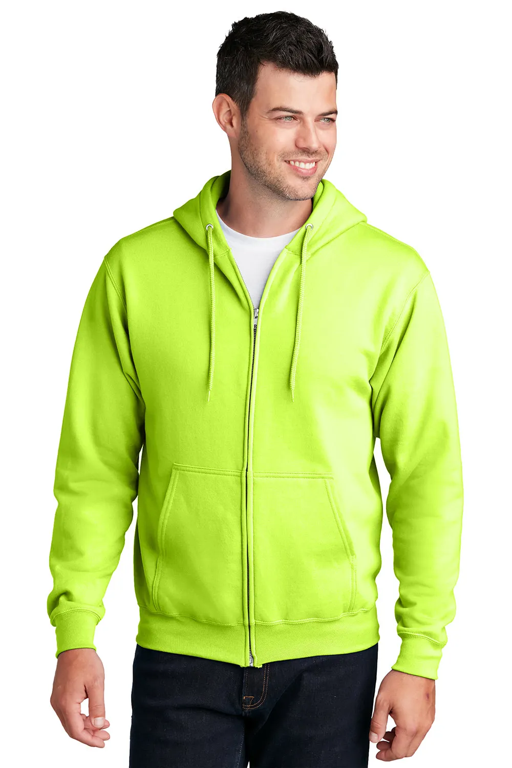 Port & Company Mens Core Pill Resistant Fleece Full Zip Hooded Sweatshirt Hoodie w/ Pockets - Neon Yellow  Buy the latest Clothing Port-Company