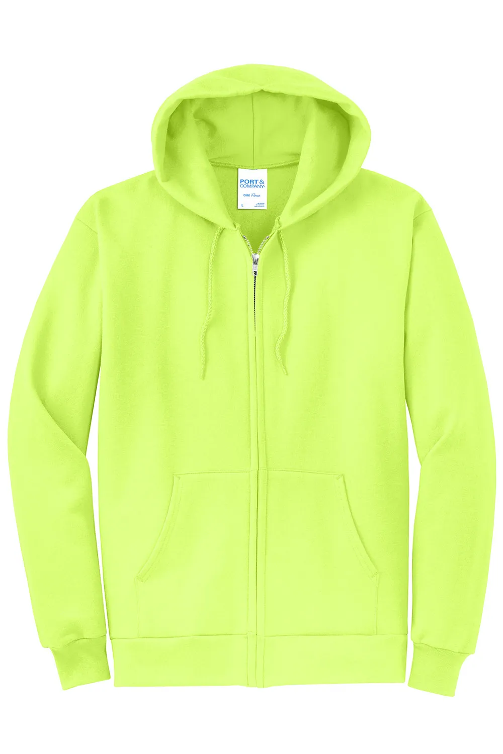 Port & Company Mens Core Pill Resistant Fleece Full Zip Hooded Sweatshirt Hoodie w/ Pockets - Neon Yellow  Buy the latest Clothing Port-Company