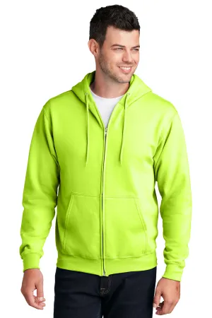 Port & Company Mens Core Pill Resistant Fleece Full Zip Hooded Sweatshirt Hoodie w/ Pockets - Neon Yellow  Buy the latest Clothing Port-Company