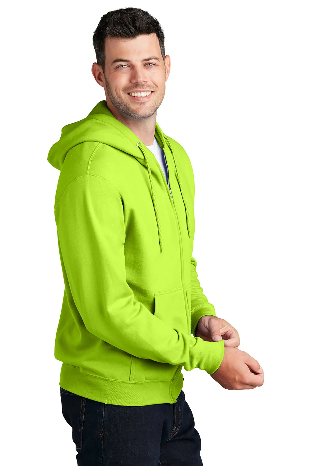 Port & Company Mens Core Pill Resistant Fleece Full Zip Hooded Sweatshirt Hoodie w/ Pockets - Neon Yellow  Buy the latest Clothing Port-Company