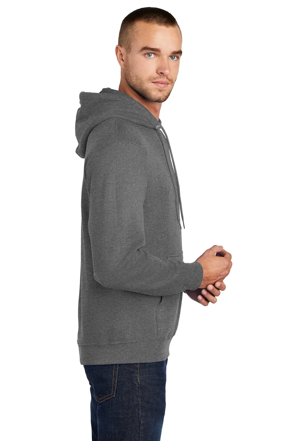 Port & Company Mens Core Pill Resistant Fleece Hooded Sweatshirt Hoodie w/ Pouch Pocket - Heather Graphite Grey  Buy the latest Clothing Port-Company
