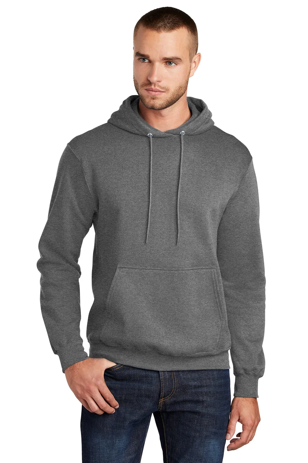 Port & Company Mens Core Pill Resistant Fleece Hooded Sweatshirt Hoodie w/ Pouch Pocket - Heather Graphite Grey  Buy the latest Clothing Port-Company