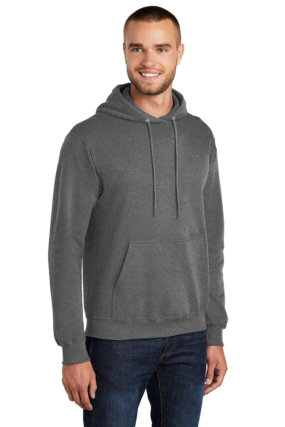 Port & Company Mens Core Pill Resistant Fleece Hooded Sweatshirt Hoodie w/ Pouch Pocket - Heather Graphite Grey  Buy the latest Clothing Port-Company