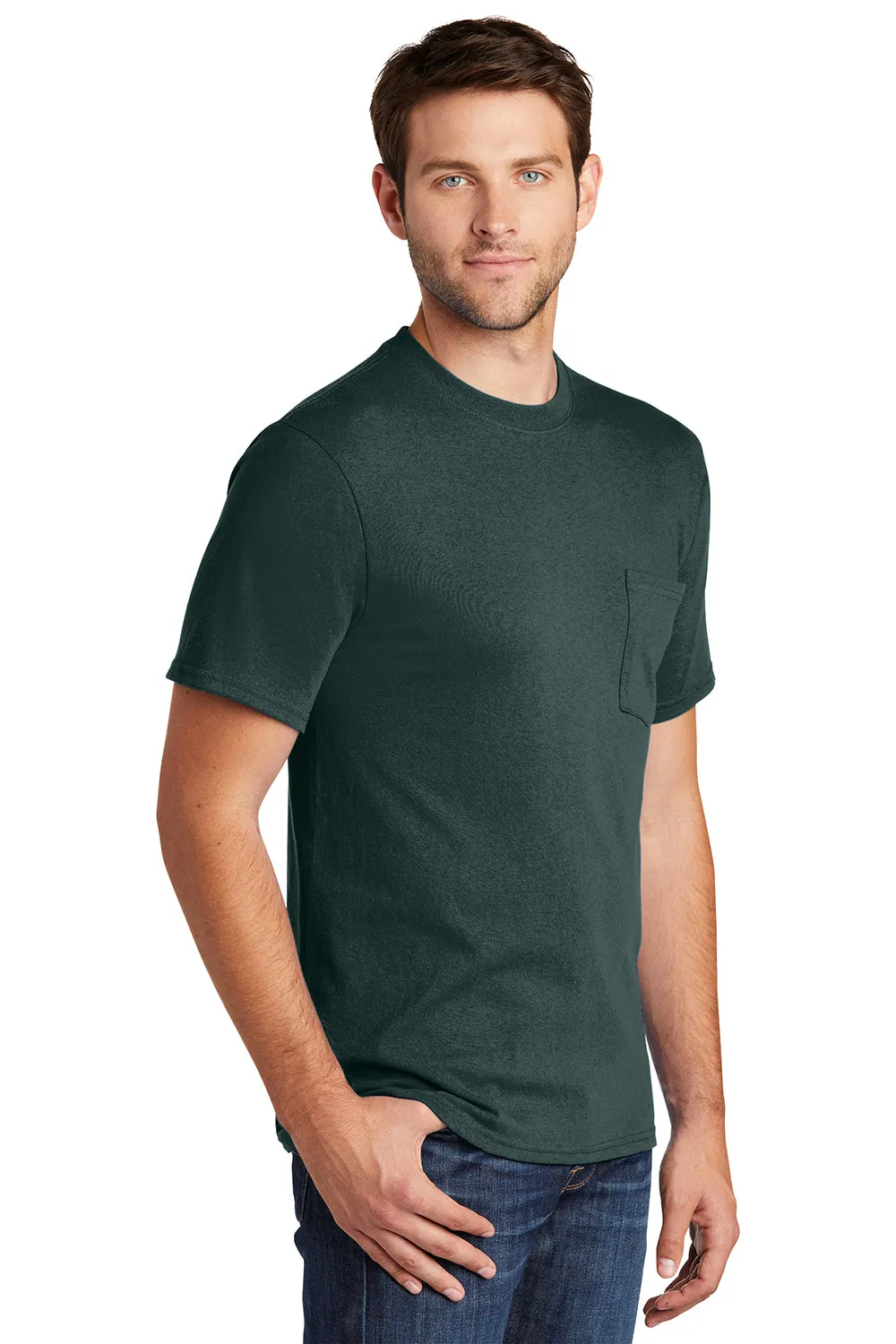 Port & Company Mens Core Short Sleeve Crewneck T-Shirt w/ Pocket - Dark Green  Buy the latest Clothing Port-Company