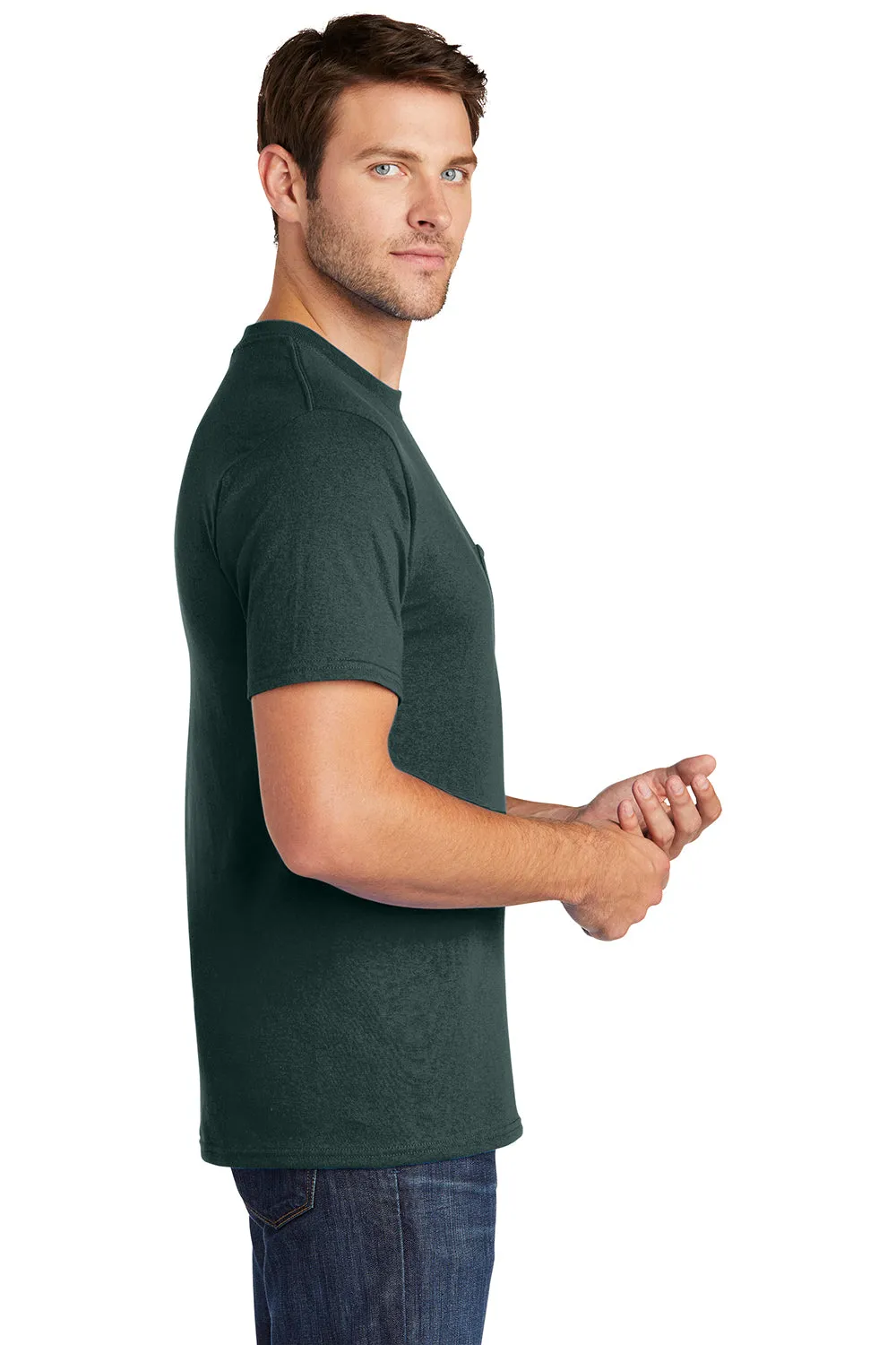 Port & Company Mens Core Short Sleeve Crewneck T-Shirt w/ Pocket - Dark Green  Buy the latest Clothing Port-Company
