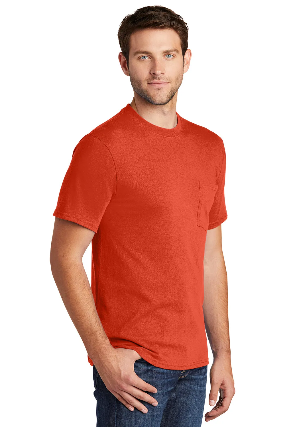 Port & Company Mens Core Short Sleeve Crewneck T-Shirt w/ Pocket - Orange  Buy the latest Clothing Port-Company