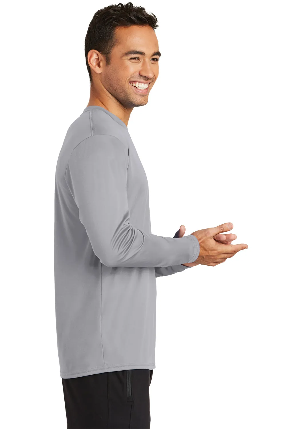 Port & Company Mens Dry Zone Performance Moisture Wicking Long Sleeve Crewneck T-Shirt - Silver Grey  Buy the latest Clothing Port-Company