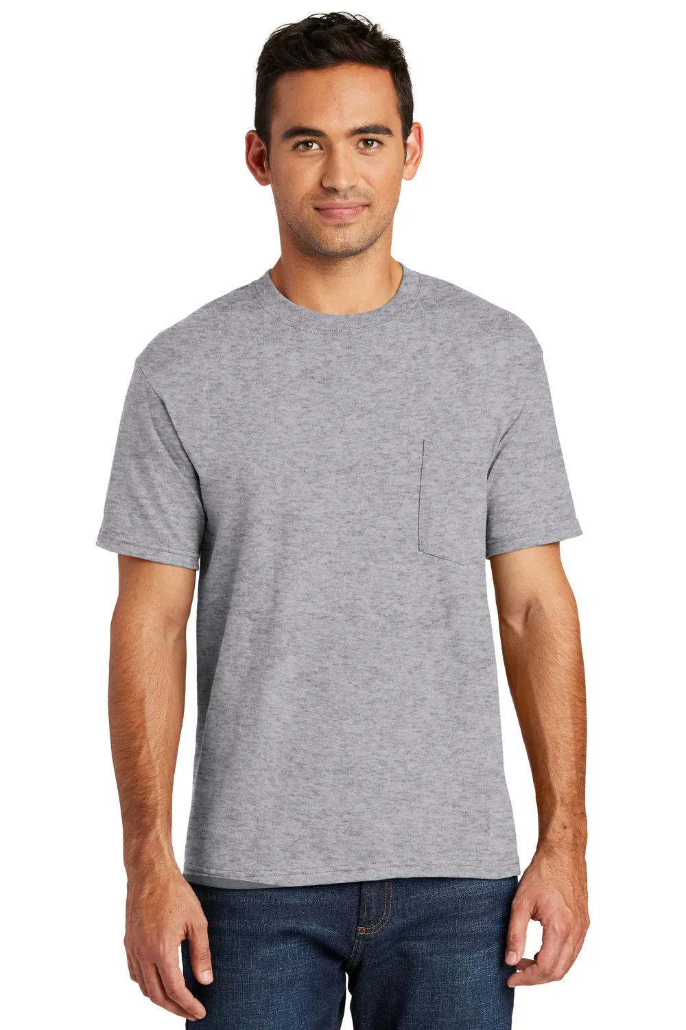 Port & Company Mens USA Made Short Sleeve Crewneck T-Shirt w/ Pocket - Heather Grey - Closeout  Buy the latest Clothing Port-Company