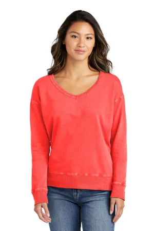 Port & Company Womens Beach Wash Garment Dyed V-Neck Sweatshirt - Poppy Red  Buy the latest Clothing Port-Company