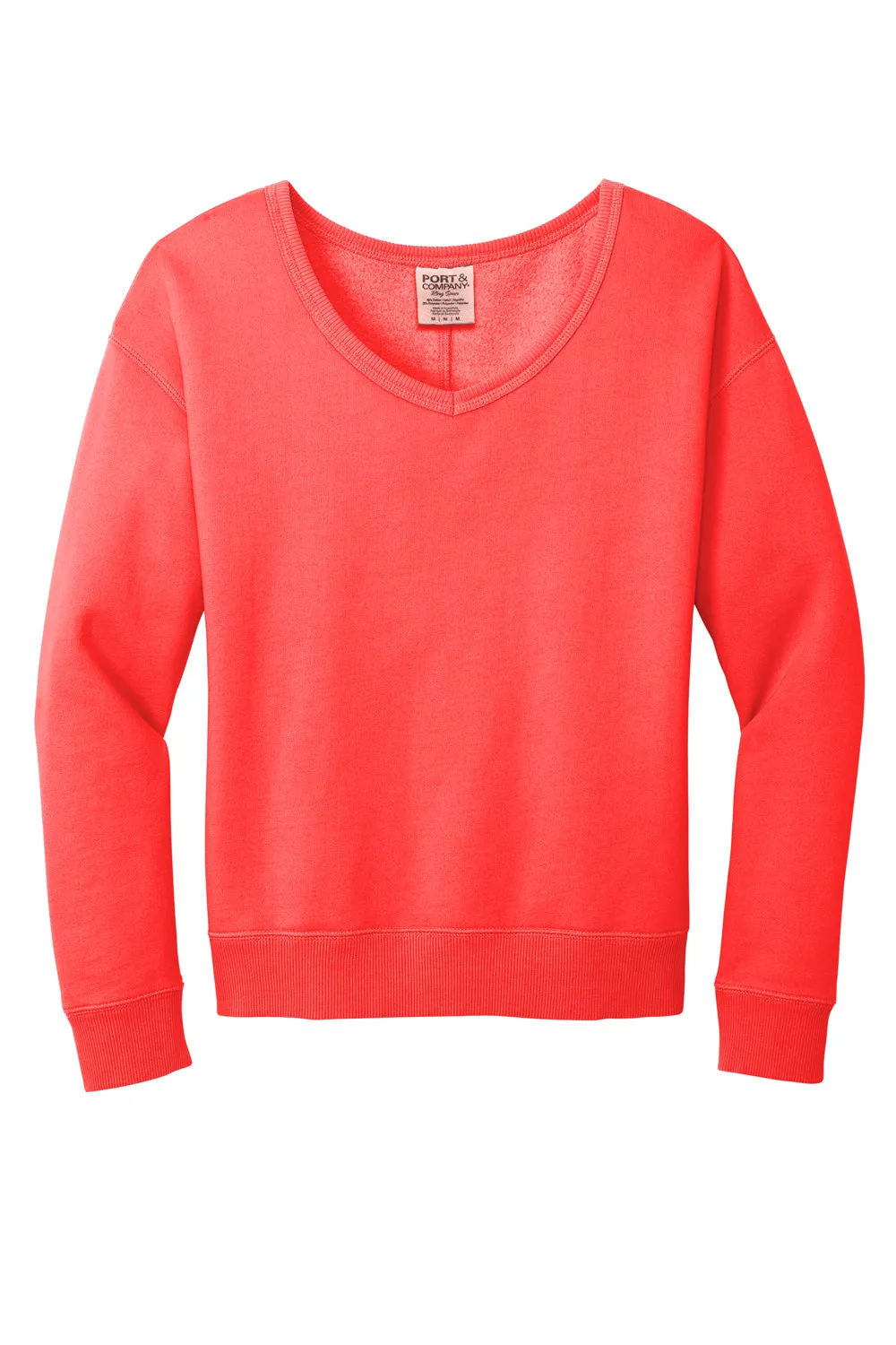 Port & Company Womens Beach Wash Garment Dyed V-Neck Sweatshirt - Poppy Red  Buy the latest Clothing Port-Company