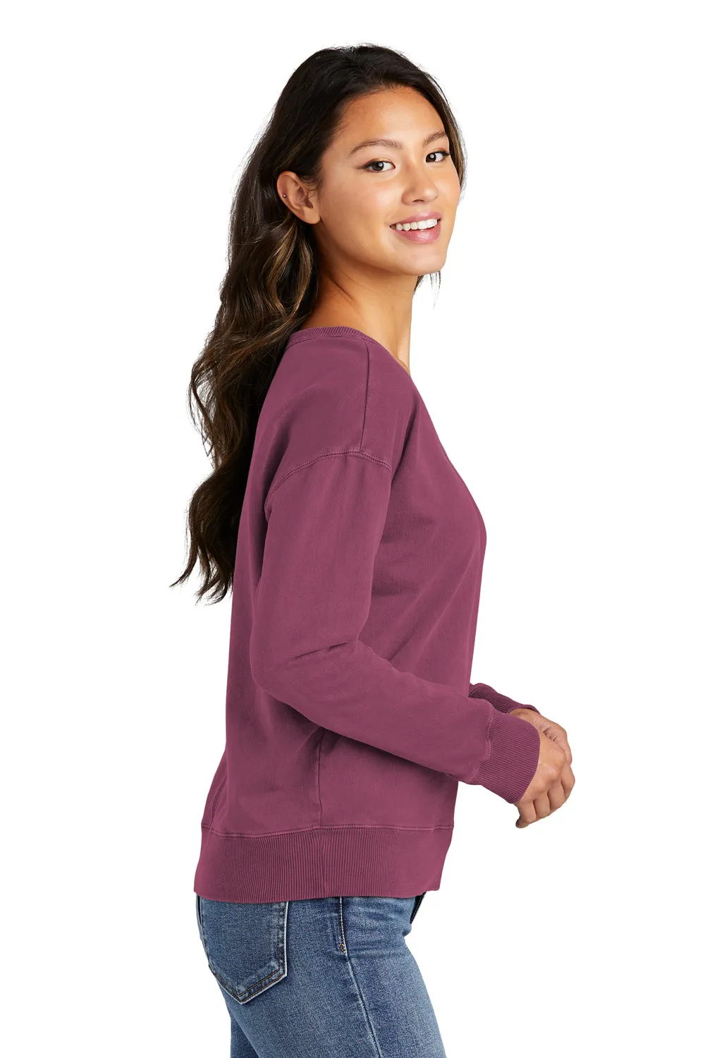 Port & Company Womens Beach Wash Garment Dyed V-Neck Sweatshirt - Vintage Raspberry  Buy the latest Clothing Port-Company