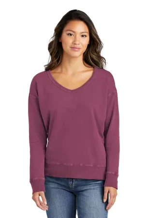 Port & Company Womens Beach Wash Garment Dyed V-Neck Sweatshirt - Vintage Raspberry  Buy the latest Clothing Port-Company
