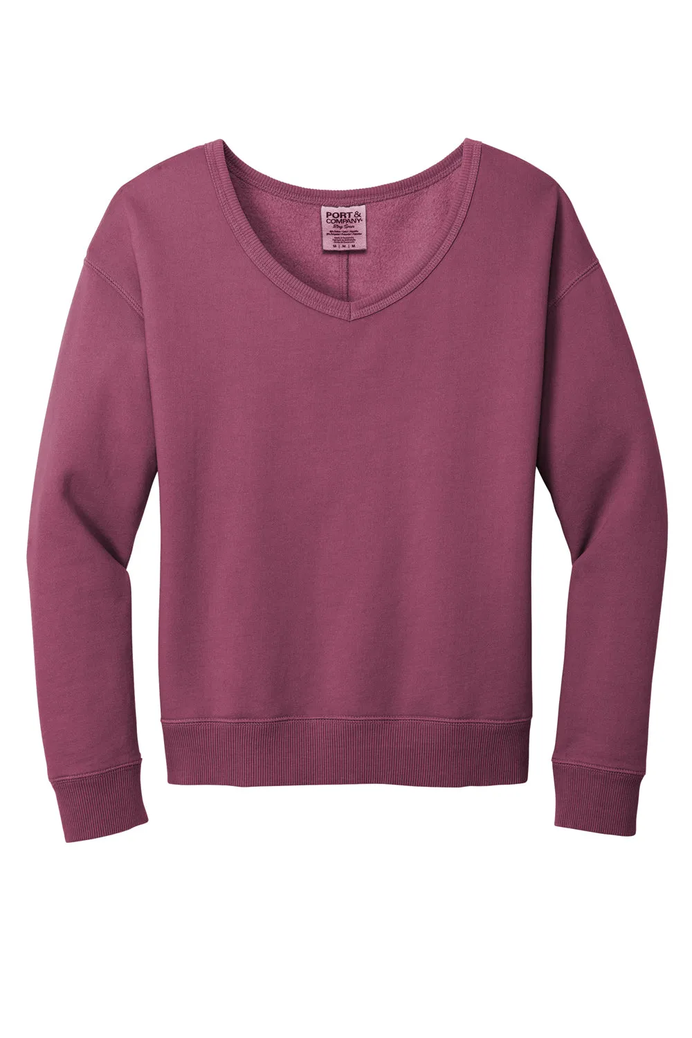 Port & Company Womens Beach Wash Garment Dyed V-Neck Sweatshirt - Vintage Raspberry  Buy the latest Clothing Port-Company