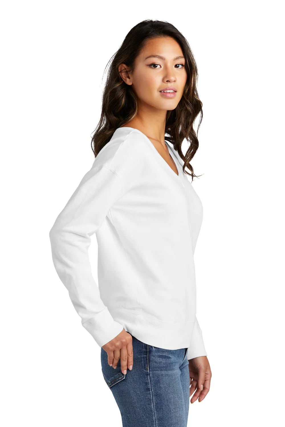 Port & Company Womens Beach Wash Garment Dyed V-Neck Sweatshirt - White  Buy the latest Clothing Port-Company