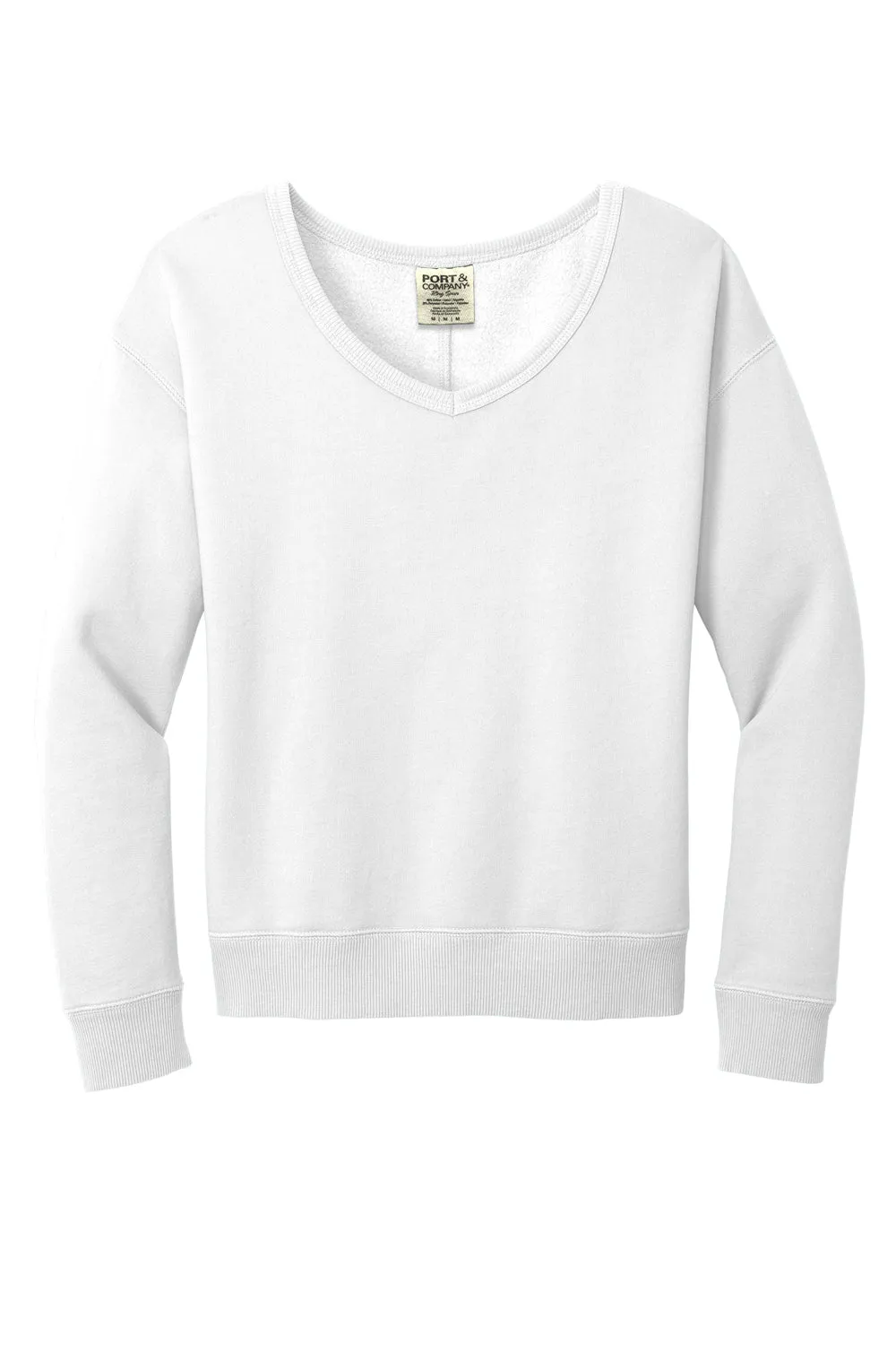Port & Company Womens Beach Wash Garment Dyed V-Neck Sweatshirt - White  Buy the latest Clothing Port-Company