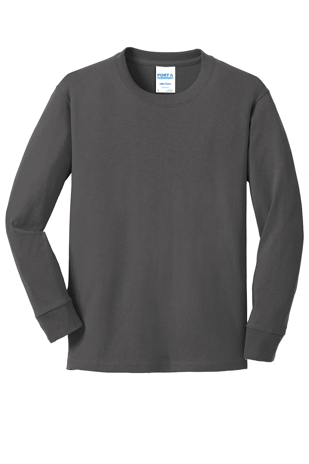 Port & Company Youth Core Long Sleeve Crewneck T-Shirt - Charcoal Grey  Buy the latest Clothing Port-Company