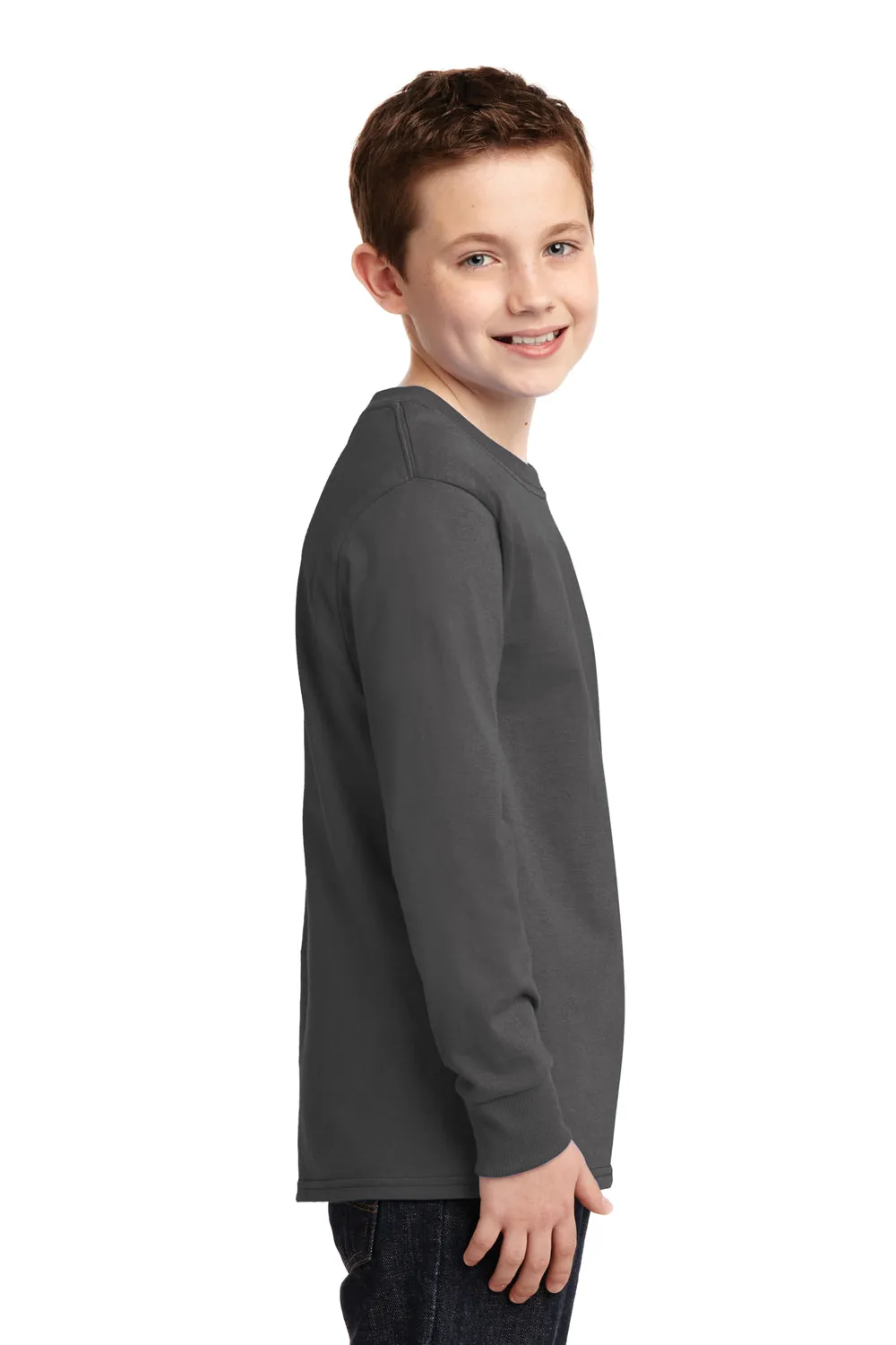Port & Company Youth Core Long Sleeve Crewneck T-Shirt - Charcoal Grey  Buy the latest Clothing Port-Company