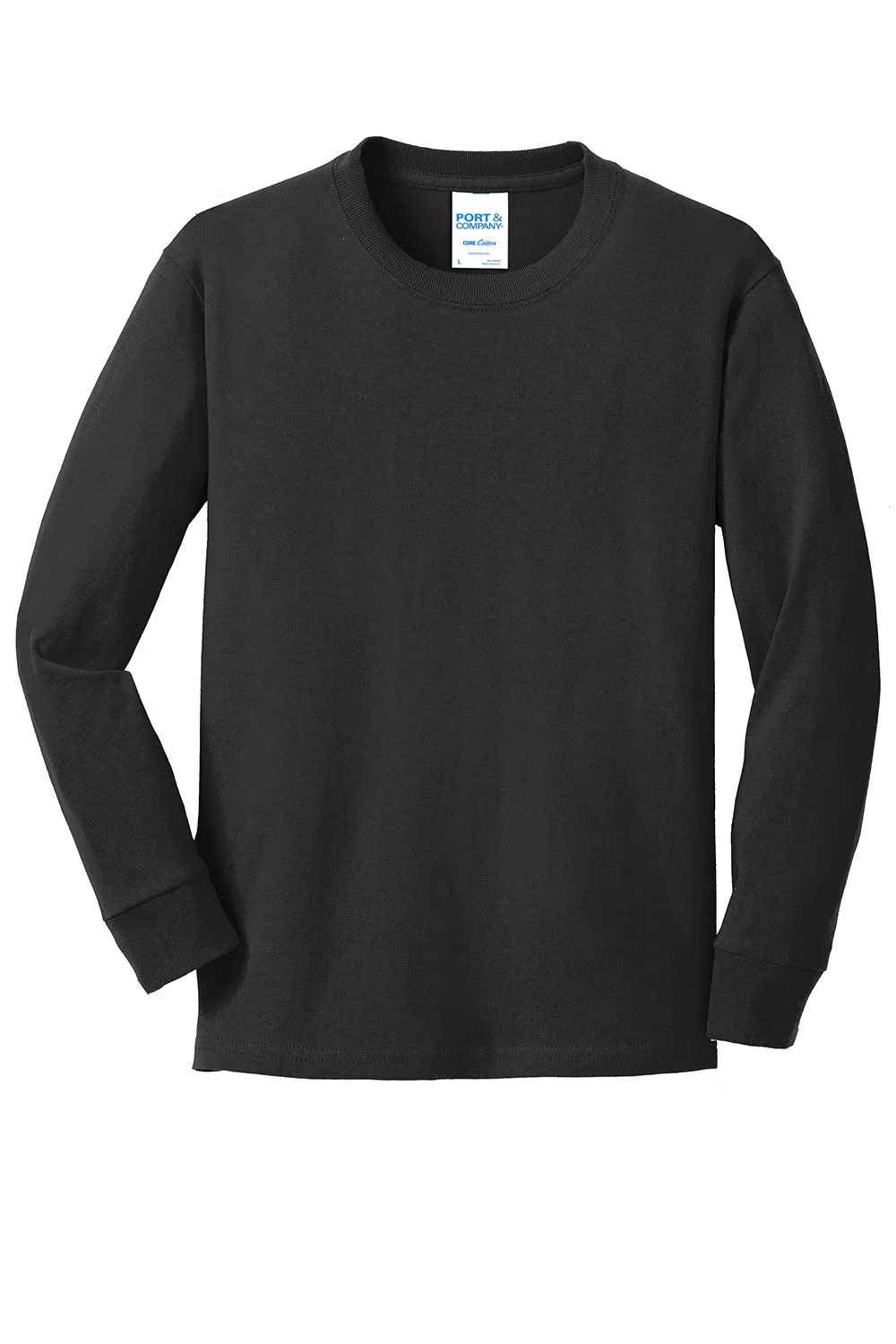 Port & Company Youth Core Long Sleeve Crewneck T-Shirt - Jet Black  Buy the latest Clothing Port-Company
